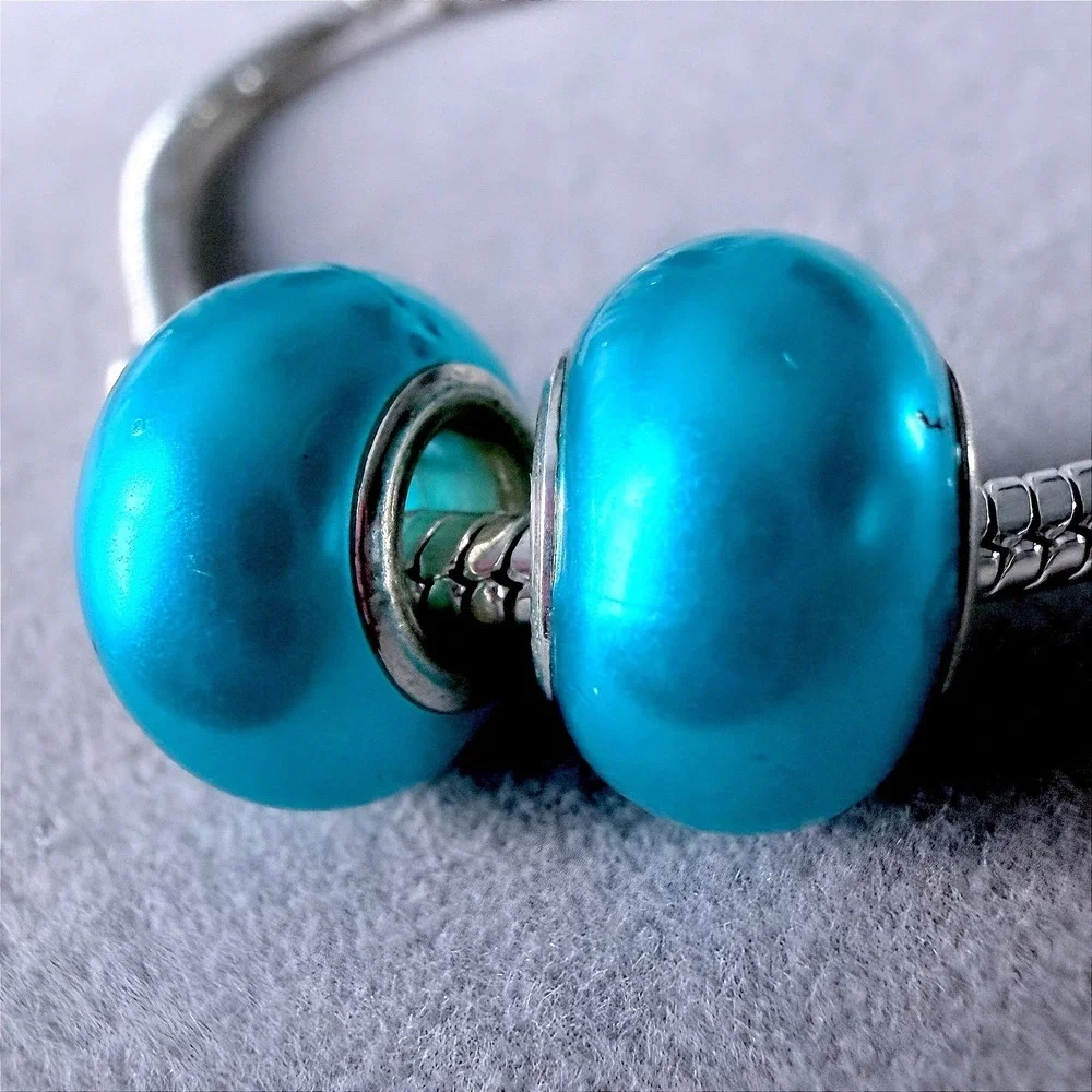 2 PCs Turquoise Blue European Bead Charm Set fits PANDORA